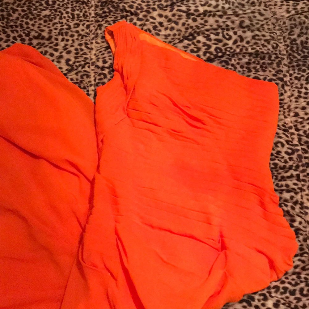 Orange asymmetric sleeve wedding dress